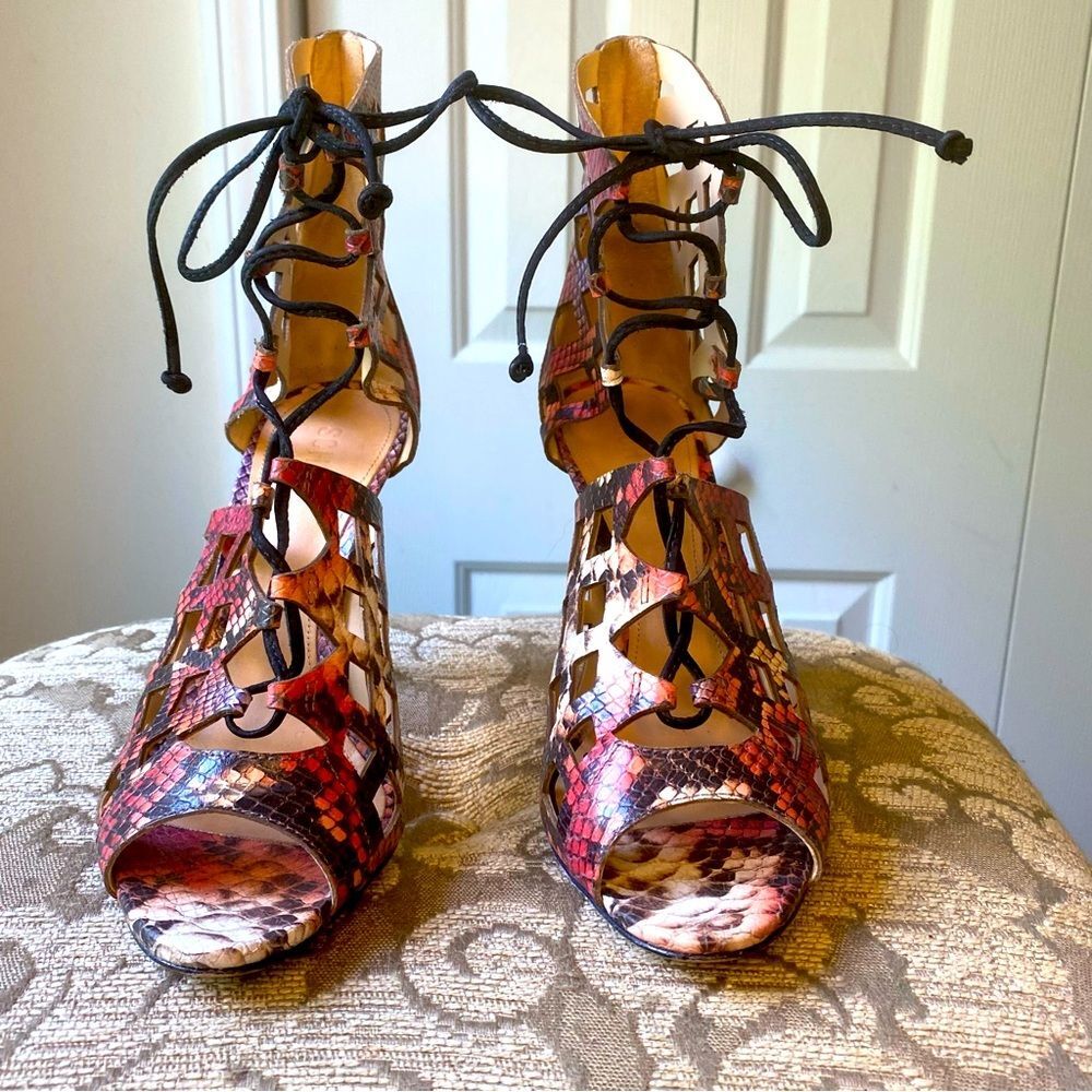 Schutz Blake Python Snakeskin Laser Cut Out Leath… - image 1